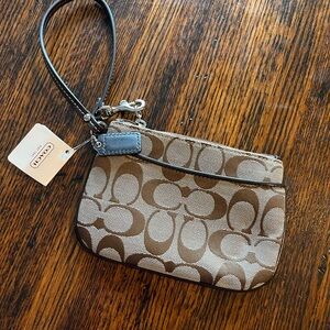 Coach Tan and Metallic Bronze Signature Canvas Wristlet